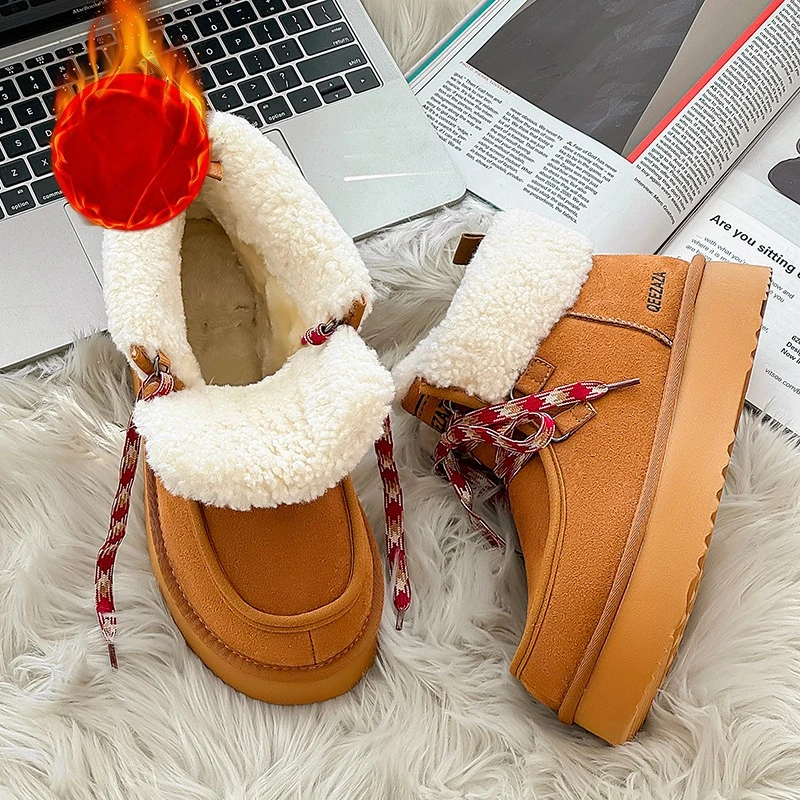 YUYIN Keep Warm Thick Sole Warm Cotton Short Booties Shoes Zapatos Mujer Winter Chunky Platform Women Fur Snow Boots