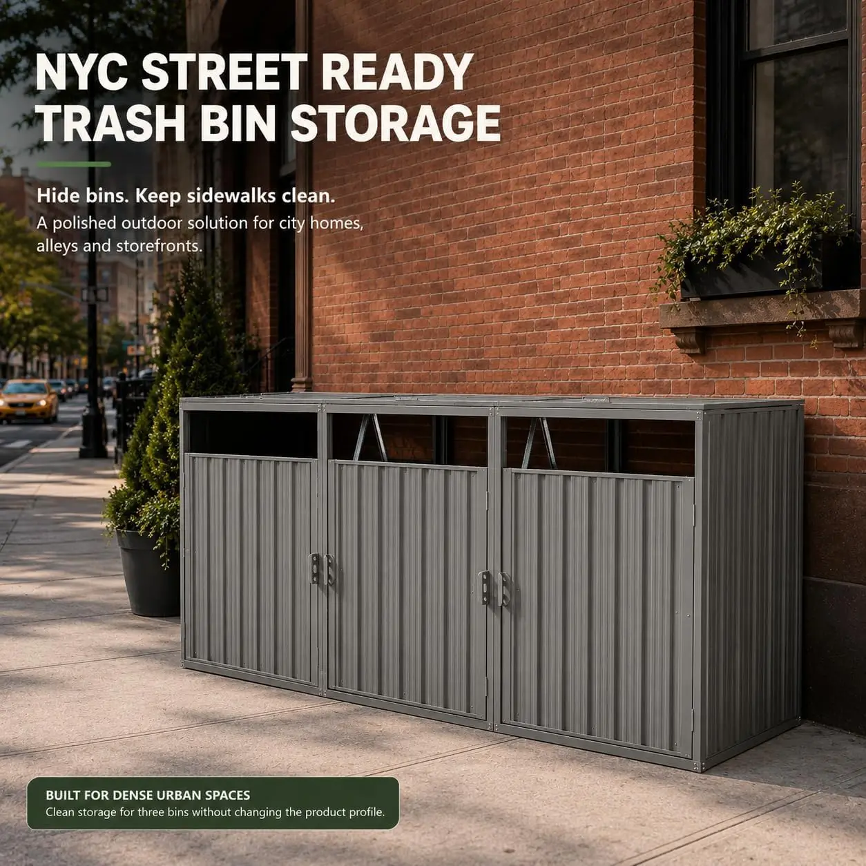 Galvanized Steel Outdoor Trash Can Shed Storage for 3 Cans, Customized