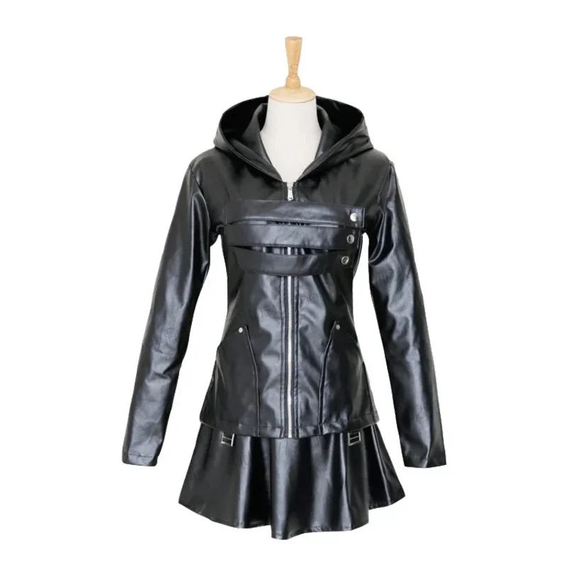 CyAnime Tokyo Ghoul Touka Kirishima Косплей Костюм Полный комплект Униформа из искусственной кожи Черное платье с капюшоном Женское боевое платье на Хэллоуин