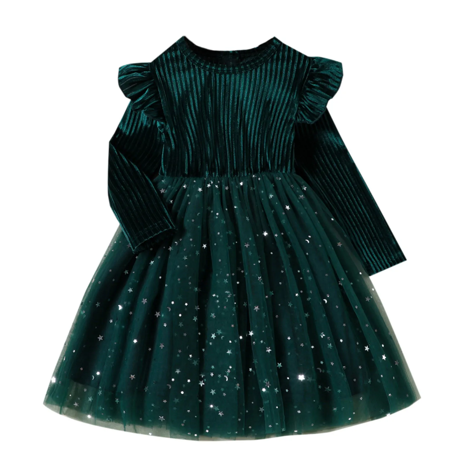 2024 Christmas Dress for Baby Girls Winter Long Sleeve Mesh Tulle Dresses for 0-3Yrs Star Sequin Birthday Party Princess Dress