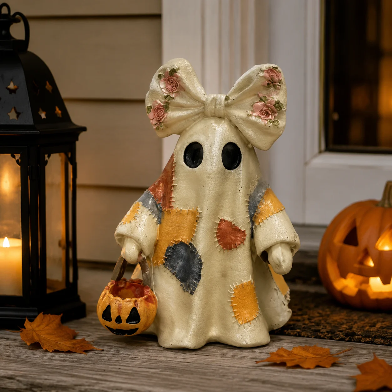Faux Patchwork Plush Ghost Halloween Hanging Decoration Spooky Scary Home Party Porch Window Door Ornament Indoor Outdoor