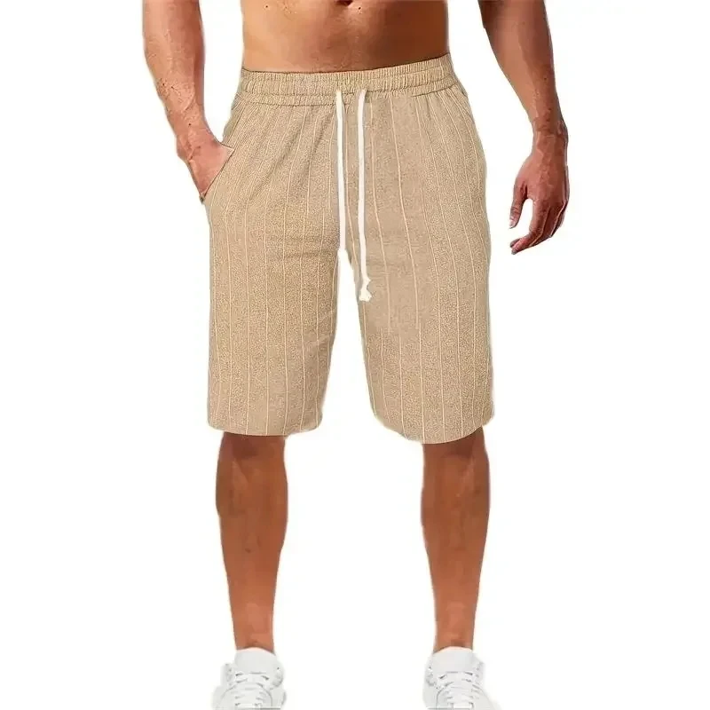 Summer Men Shorts Light Weight Thin Sport Short Pants Running Cotton Linen Fitness Shorts Men Quick-Drying Striped Beach Shorts