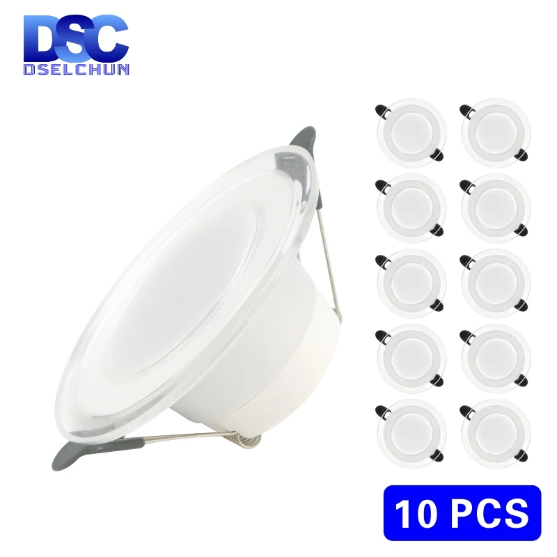 10pcs/lot LED Downlight 6W LED Lamp 220V Spotlight Recessed Round Panel Light 3 Colors Changeable Indoor Lighting Down light