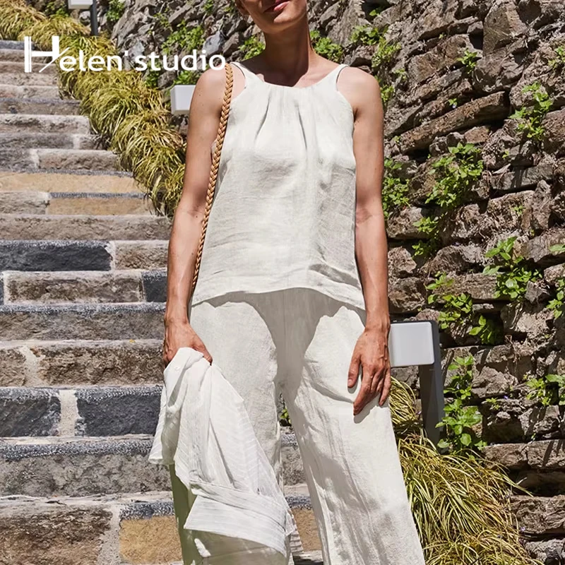 

Original Summer Women's Casual Tank Tops 100% Linen Sleeveless Strapless Camisole Top Ladies Clothing Short Tanks