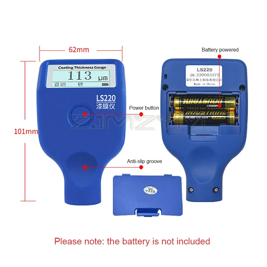 Tester grubości powłoki lakierniczej 0-2000μm 0.1μm Fe NFe sonda wskaźnik LS220 do folii samochodowej -20 ℃   Ekran LCD