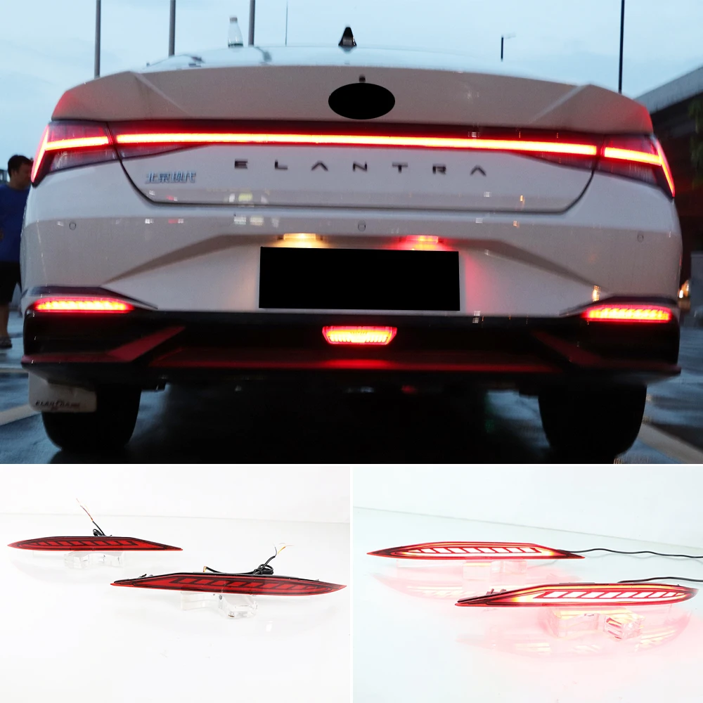 Nice 1 Set Rear Bumper Reflector Brake Light For Hyundai Elantra 2021 2022 Red Lens LED Car Warning Fog Lamp turn signal