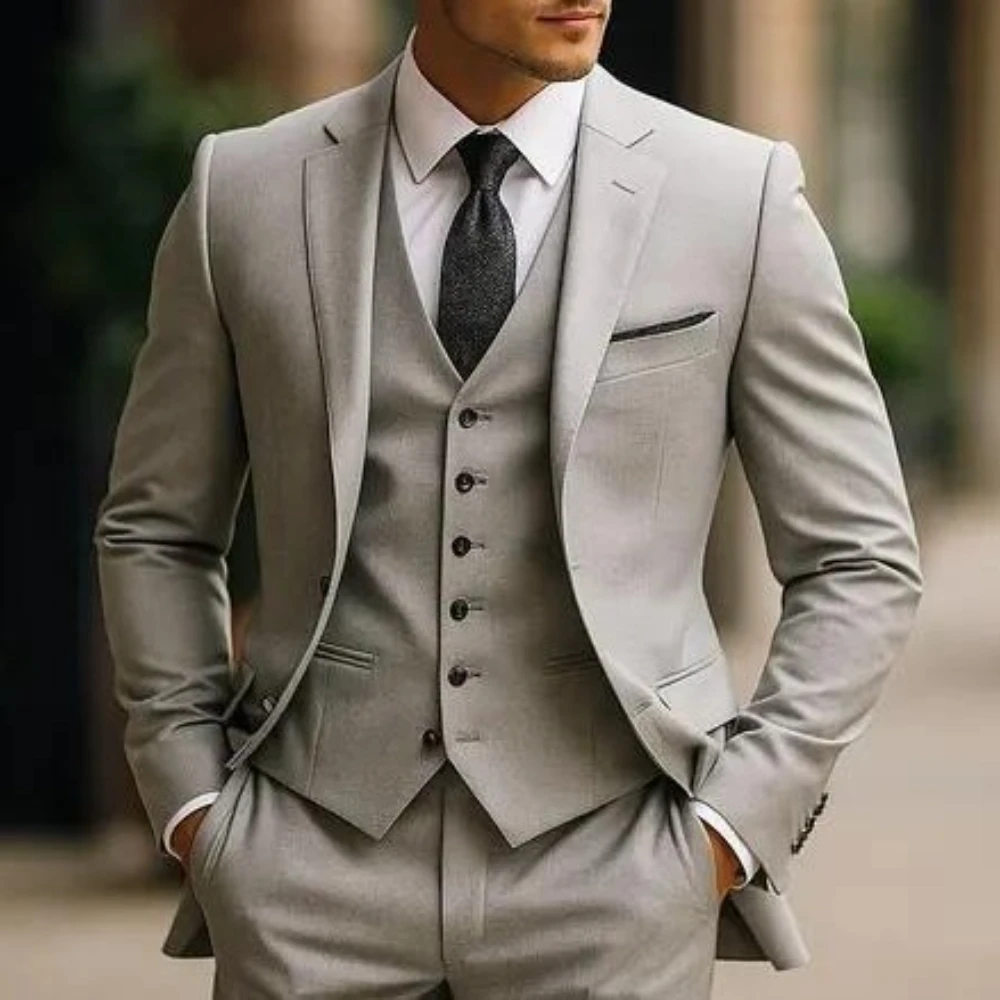 

New Style Business Suit Groom Groomsman Prom Wedding Party Formal Occasion Men Tuxedos 3 Piece Set Blazer Vest Pants