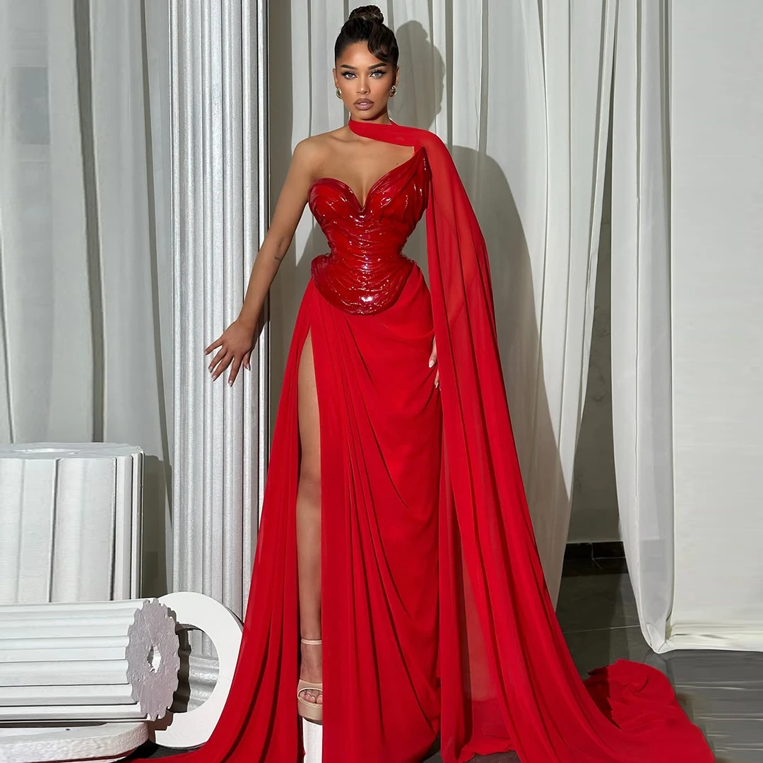 

Sexy Red High Slit Ball Gown Evening Dress for Cocktail Party and Formal Events For Prom and Gala Nights Celebrity Gowns Custom