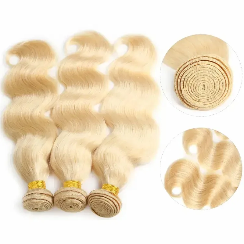 1B/613 Blonde Body Wave Bundles Human Hair 16A Brazilian Virgin Human Hair 240g Highlight Style Skunk Stripe Hair Quicky Weave Sew In - view 6