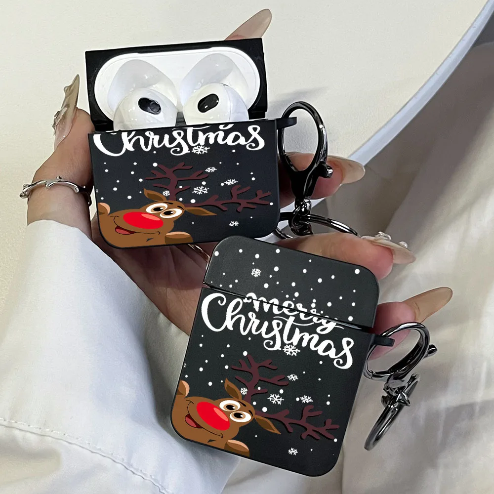 

Merry Christmas Red Nose Reindeer Headphone Case for AirPods Pro2/Pro,AirPods 4, 3, 1, 2 Shockproof Earphone Cover with Keychain