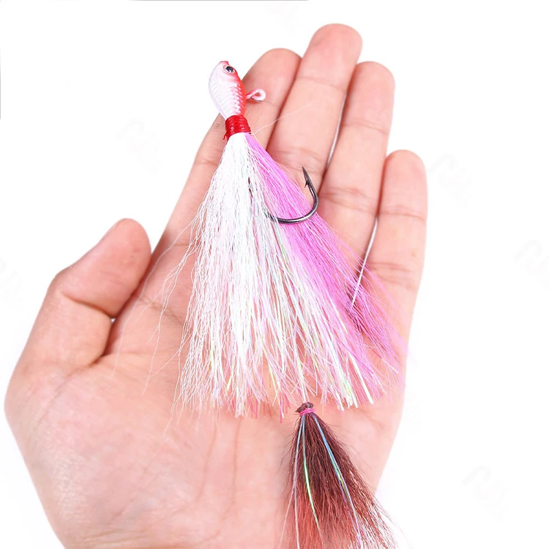 1 Stück Bass-Angelköder Buck Tail Jig-Haken Köder Hirschhaar-Federhaken Bart-Jigging-Köder zum Angeln 7g 10g 14g 21g 28g – Detail 5