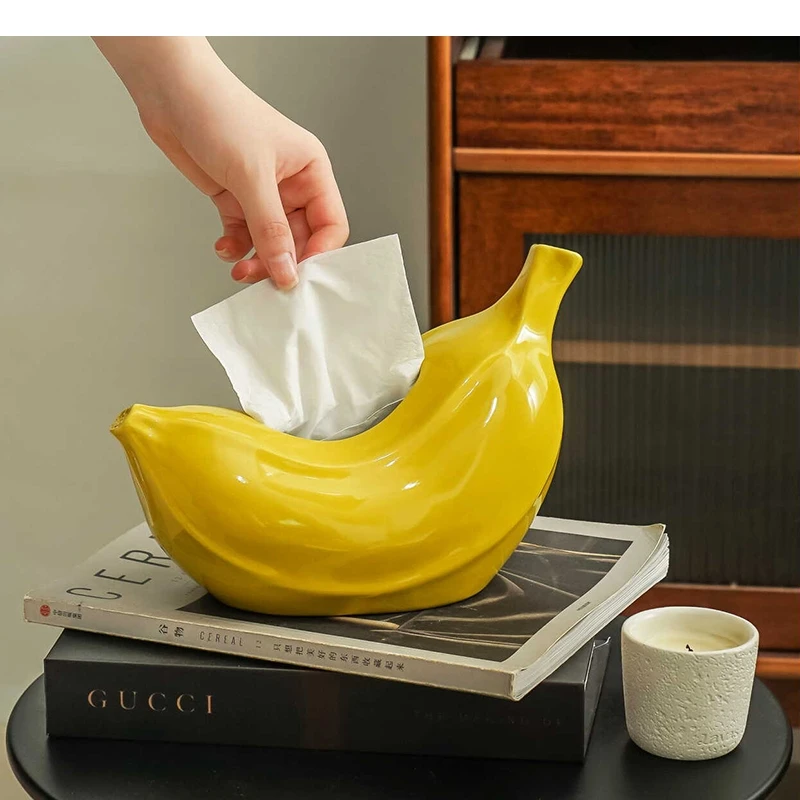 

Banana Shaped Ceramic Tissue Box Living Room Desktop Removable Napkin Paper Decorative Ornaments