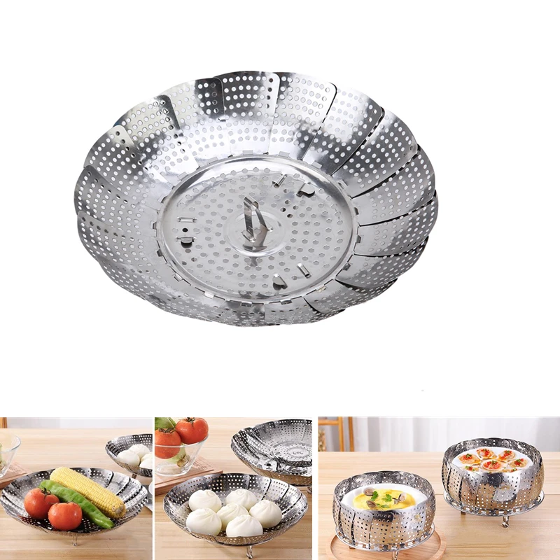 Stainless Steel Lotus Steaming Tray Multi-Function Changeable Fruit Tray Retractable Folding Magic Steamer Tray Steaming Rack