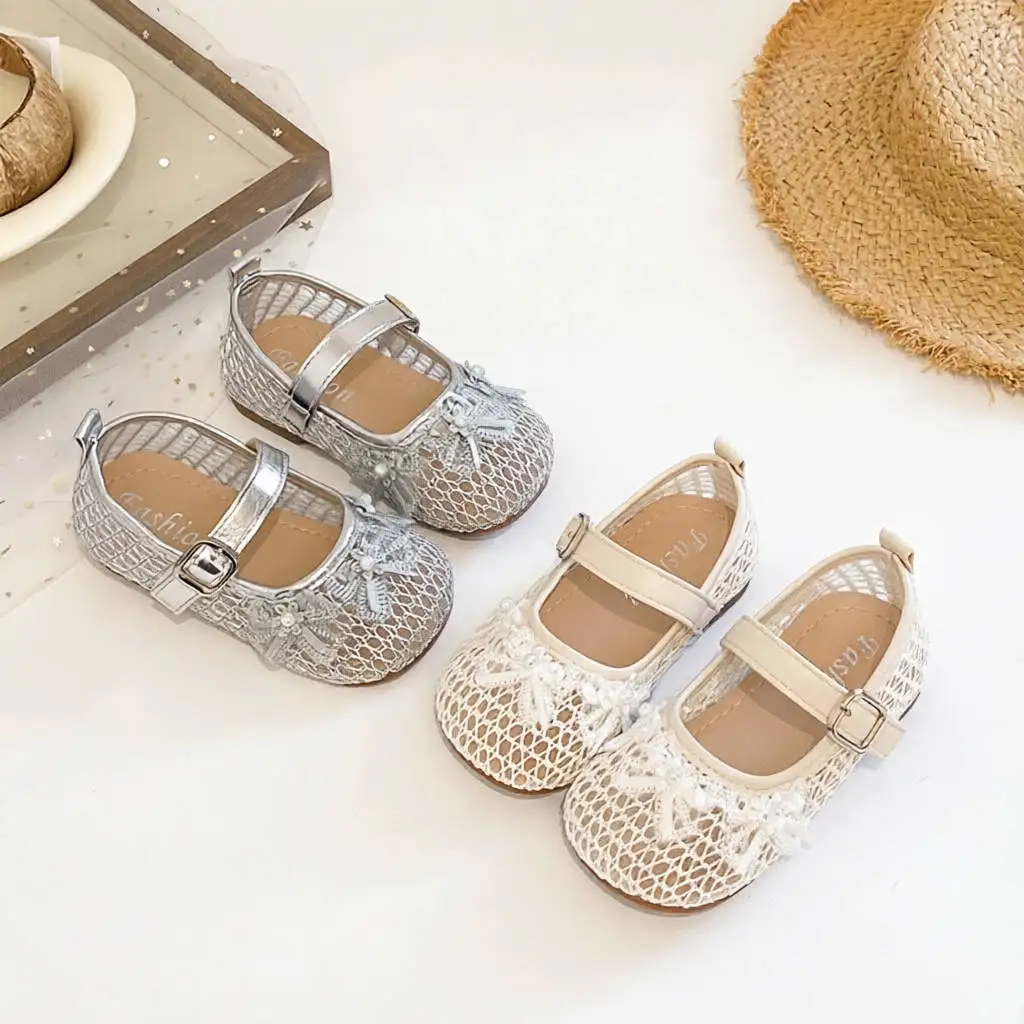 

Kids'Casual Shoes Sandals Bow Fashion Solid Color PU Leather Summer Shoes For Girls Soft Bottom Silver White Size21-30