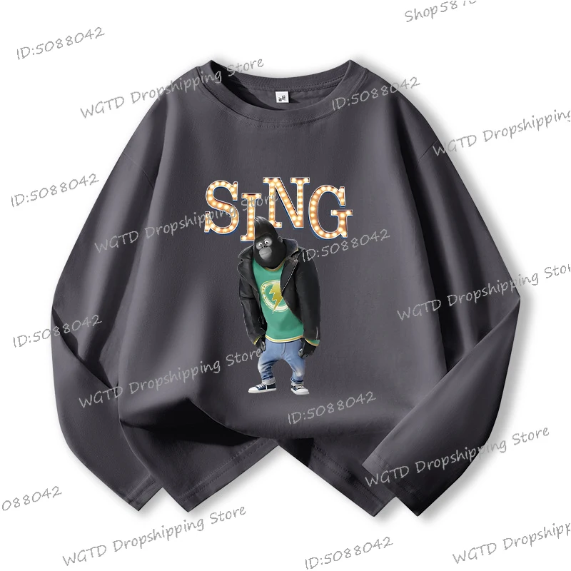 الهيب هوب الغوريلا جوني الغناء الاطفال تي شيرت موضة كم طويل القطن التي شيرت بنين بنات الربيع والخريف س الرقبة أنيمي الشارع الشهير