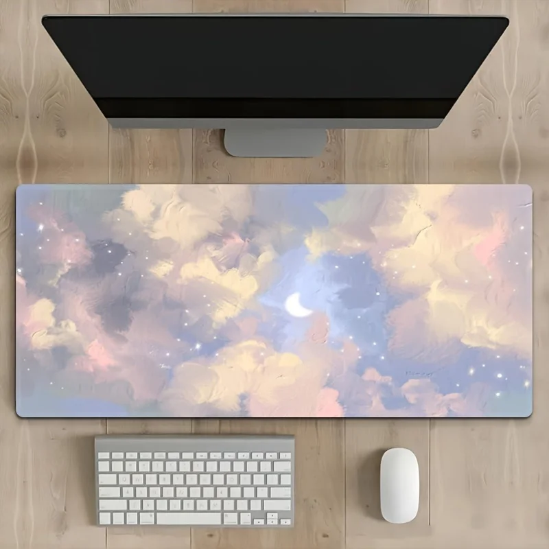 

Большой коврик для стола Pastel Cloud Moon, нескользящий, резиновый, с прошитыми краями, для дома, офиса, набора текста и игр