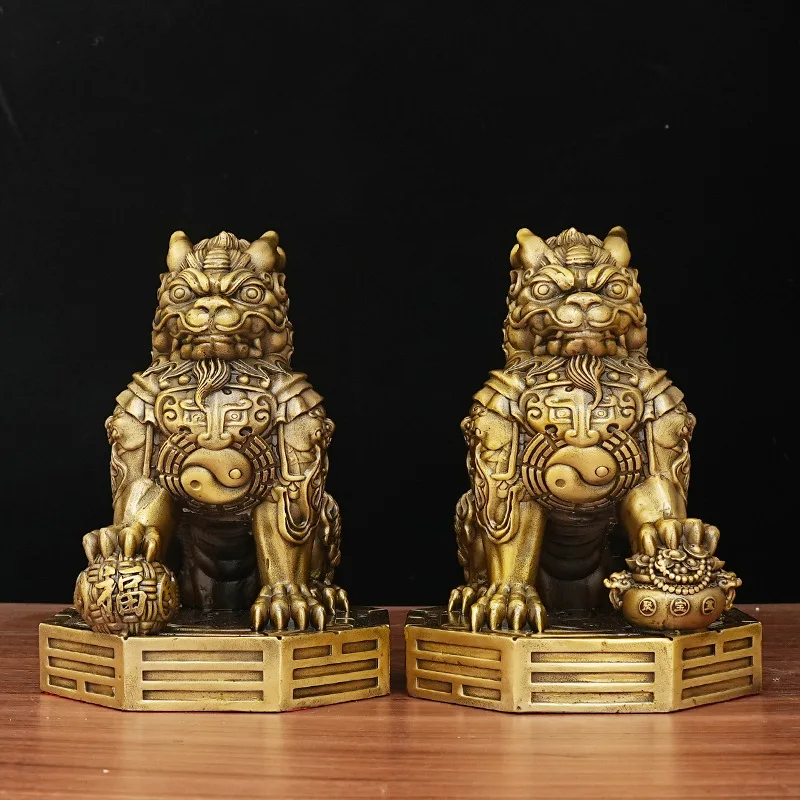 Copper Eight Trigrams Auspicious Beast Statue animal kylin Statue Office Home Decor Gift for Desk Ornament