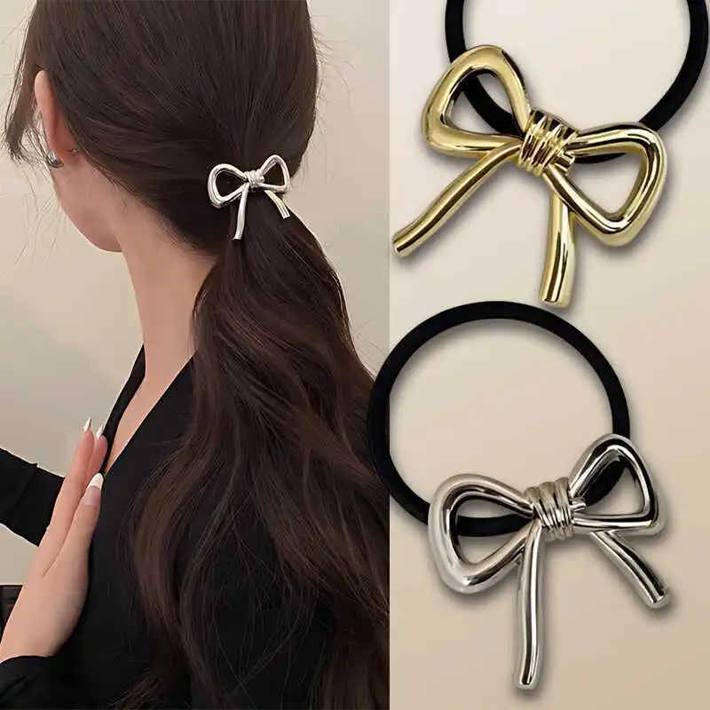 2 Stück Koreanische Exquisite Metall-Haarschleifen für Damen, Pferdeschwanz-Haarband, Elastisches Haargummi, Schlichte Elegante Haarbänder, Haaraccessoires