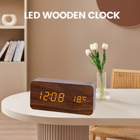 Nordic minimalist style wooden clock MDF+PVC rectangular temperature display multifunctional electronic alarm clock