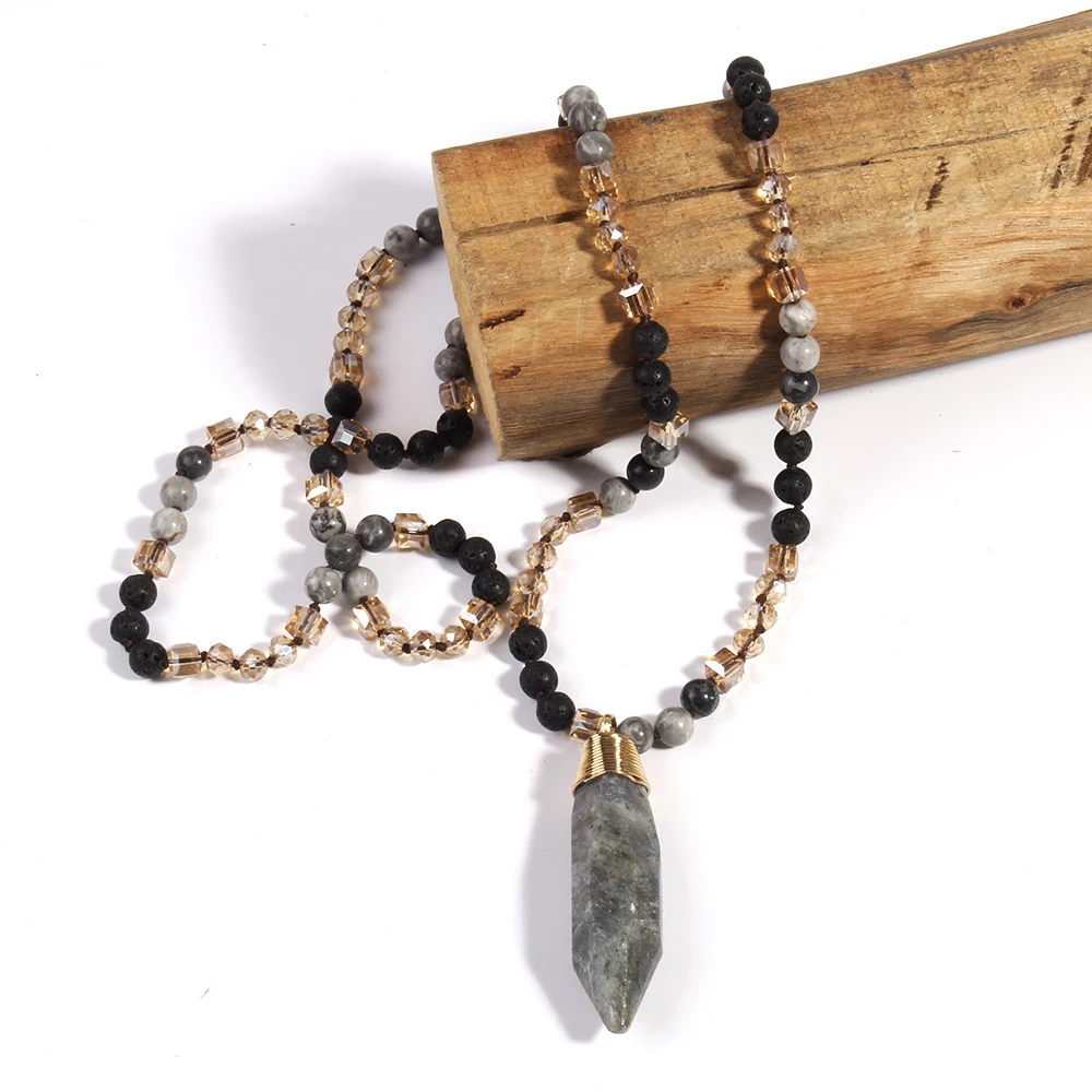 RH Fashion Boho Jewelry Random Shape Natural Stones /Glass Crystal Semi Precious Drop Necklaces Women Bohemia Necklace Dropship