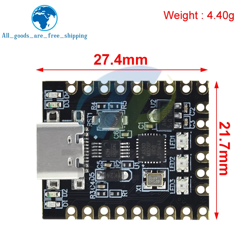 Imagem -02 - Tzt Nano V3.0 Nano Supermini Tipo-c Placa de Desenvolvimento Atmega328p Chip Ch340 Porta Serial para Arduino