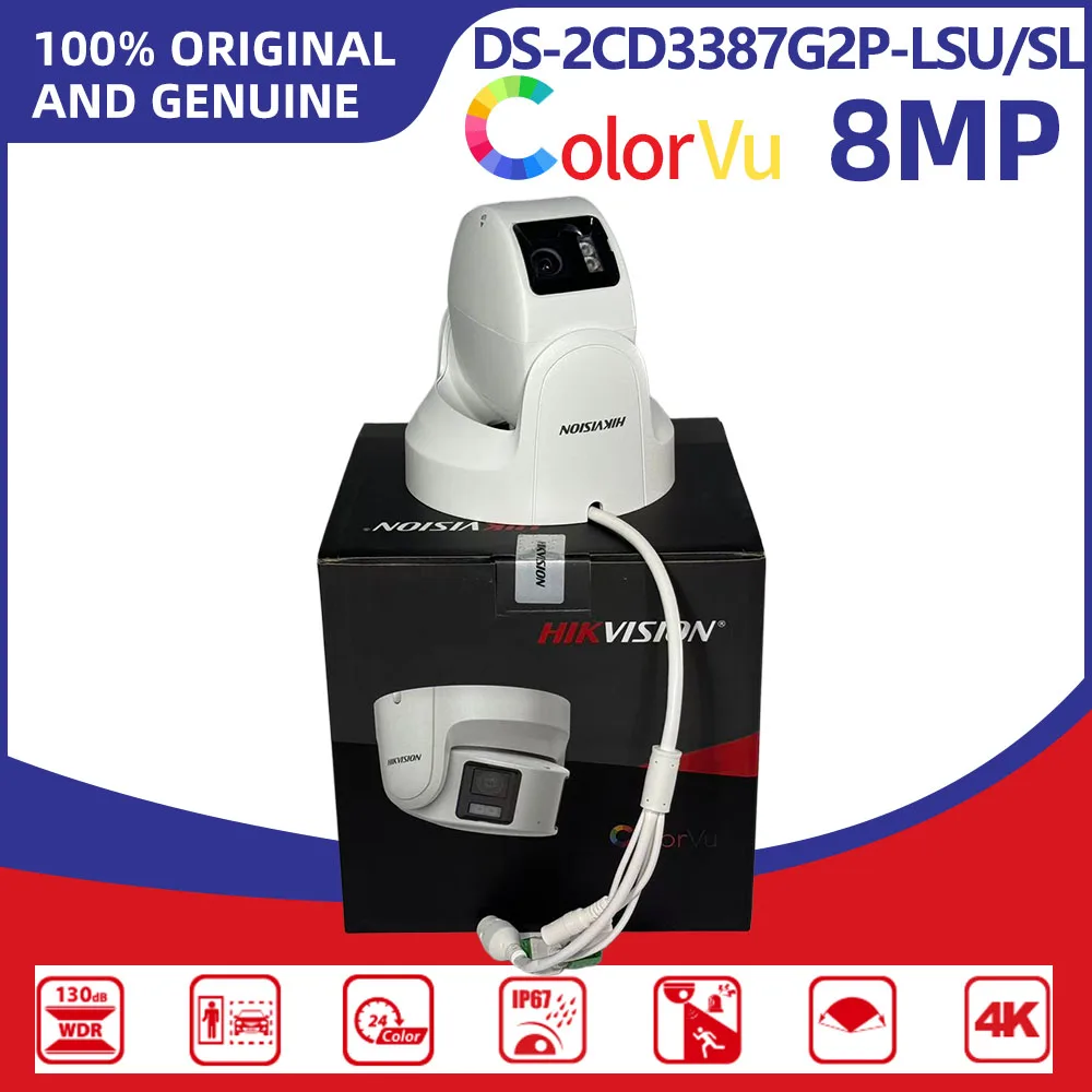 Hikvision DS-2CD3387G2P-LSU/SL 8MP 180° Panoramic ColorVu IP Camera Outdoor Full Color Night Vision PoE Security CCTV Camera