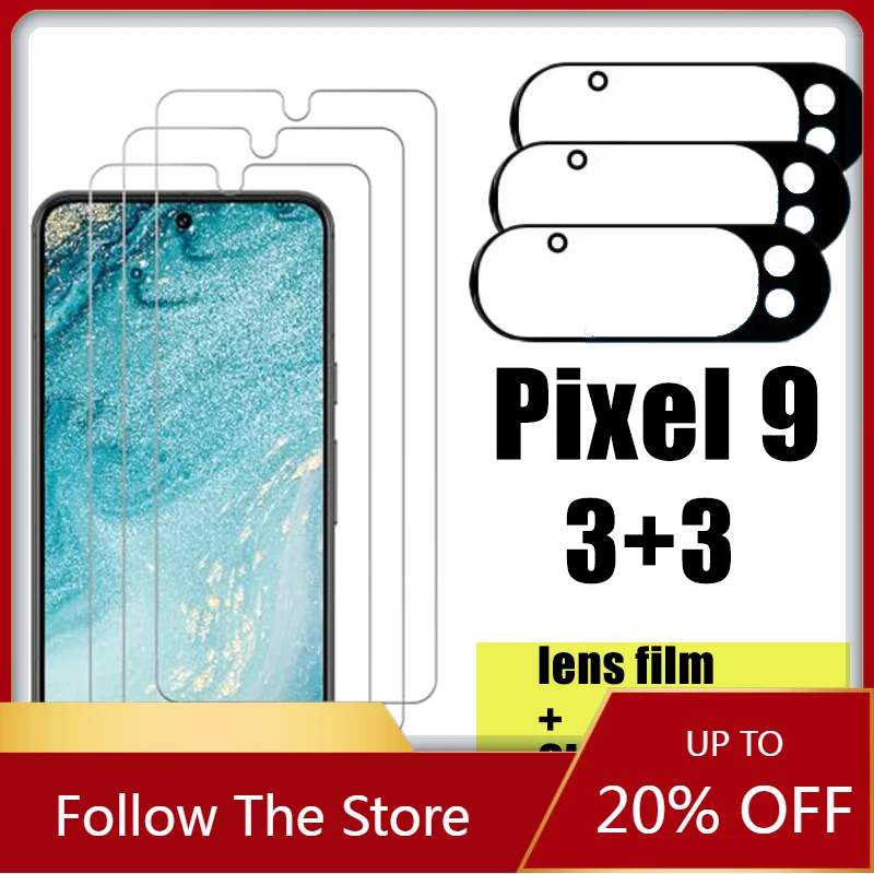 【3+3】Glass Screen Protectors for Google Pixel 9 Pro XL Tempered Glass Ultrasonic Fingerprint Compatible HD Clear Black Lens Film