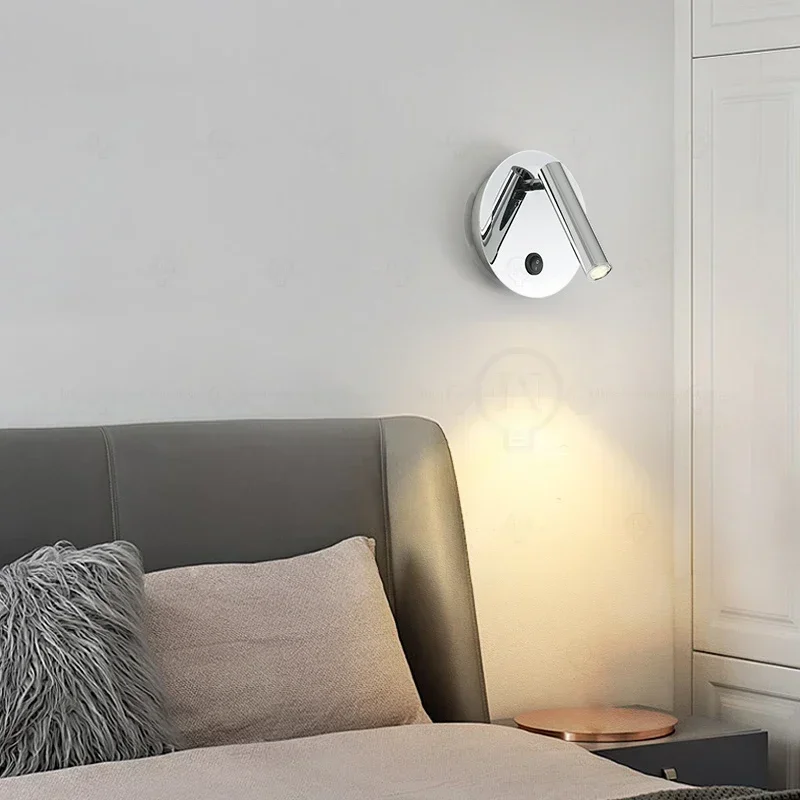 Modern Adjustable Angle Wall Lamp Electroplated Silver Bedroom Bedside Reading Small Wall Lamp Study Living Room Children's Room