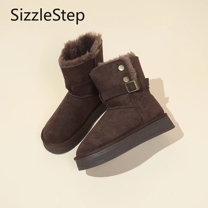 

Новые женские зимние ботинки на флисовой подкладке, утолщенные, теплые, нескользящие зимние ботинки с ремешками-пряжками (можно носить два способа).
