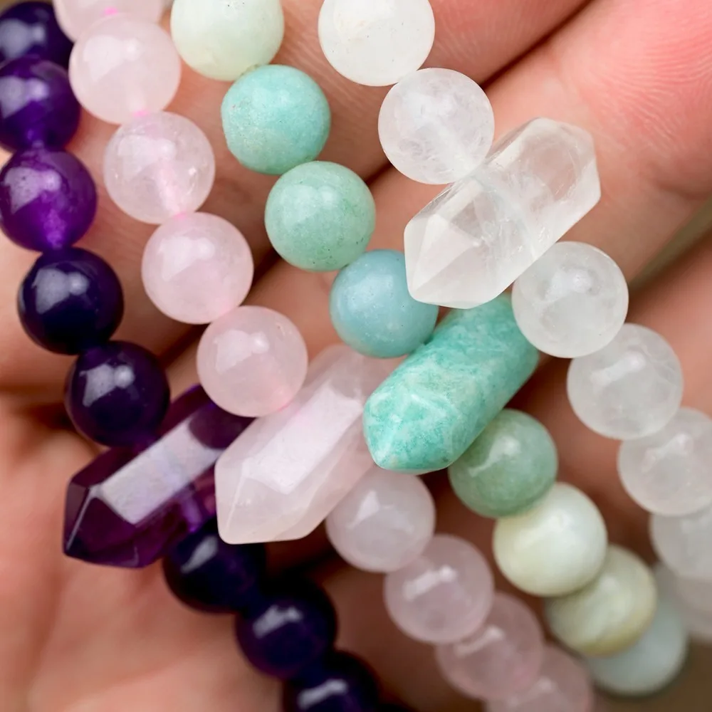 Natural Stone Bracelet with Elastic Beads for Women's Daily Wear and Couple's Showcasing A Sweet and Personalized 4 Color Select