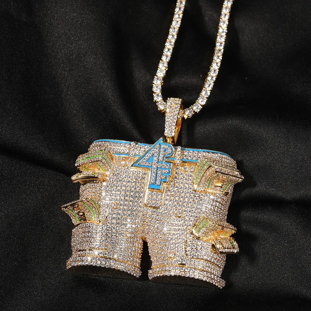 Hip Hop Micro Paved 3A+ Cubic Zirconia Bling Iced Out Big 4PF Pants Dollars Pendants Necklaces for Men Rapper Jewelry