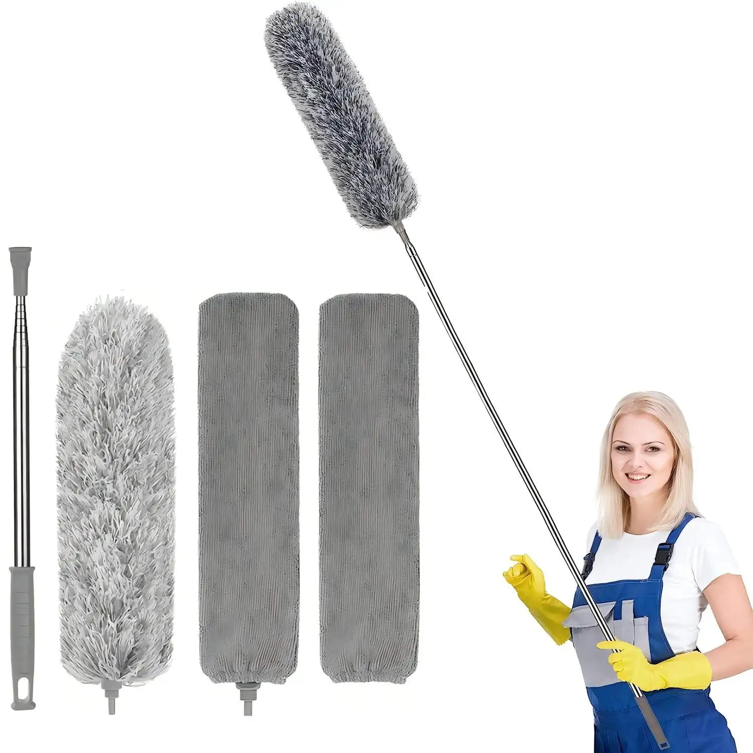 Dusters for Cleaning, 97-inch Extra-Long Floor Duster with Extension Pole Bendable Microfiber Head Washable Ceiling Fan Cleaner