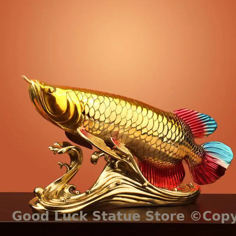 Meilleure mascotte de bonne chance Arowana Golden Fish, cuivre, patron, chef de la direction, bureau, décoration d'intérieur, thriemaped business, apporter richesse, succès, cadeau porte-bonheur