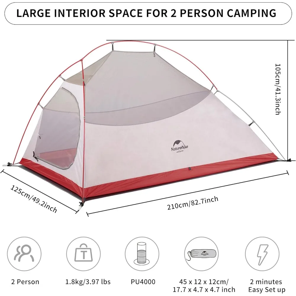 Cloud-Up 2 Person Tent Lightweight Backpacking Tent with Footprint - Free Standing Ultralight Camping Hiking Backpack Tents