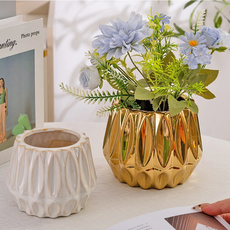 

flower pot electroplated gold simple succulent pot creative household green plant potted plant New Year's desktop ornament