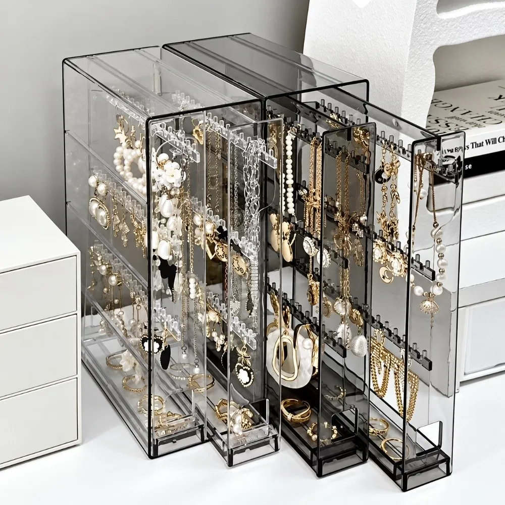 Large Capacity Jewelry Storage Box Transparent Dustproof Jewelry Display Stand Multi-layer elegant Necklace Organizer Countertop