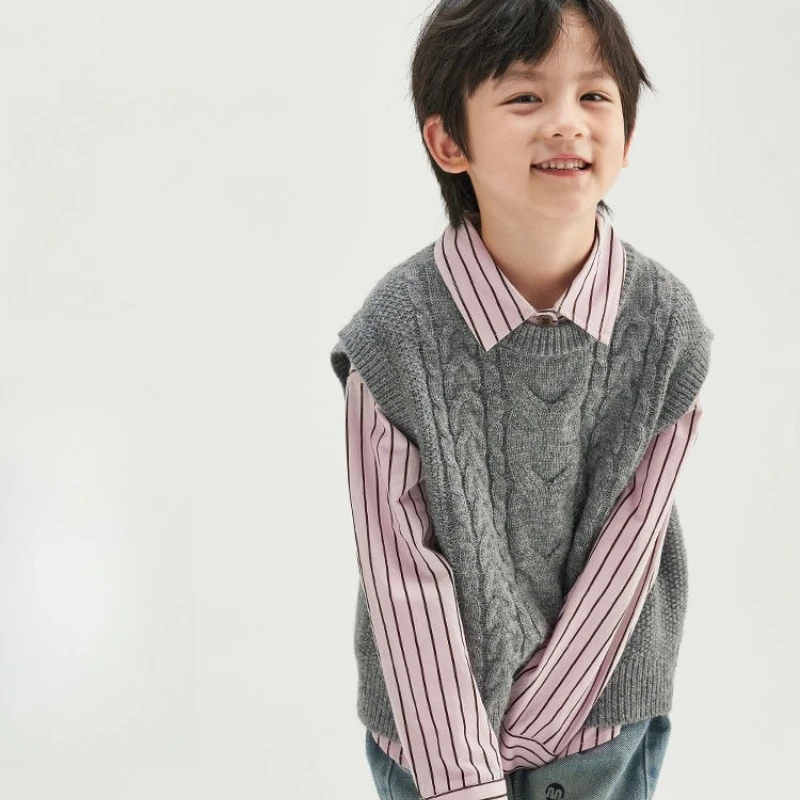 Stylish Solid Color Checkered Knit Vest for Boys Big Kids Round Neck Layering Vest Kids Knit Sweater Vest for Layering Warmth