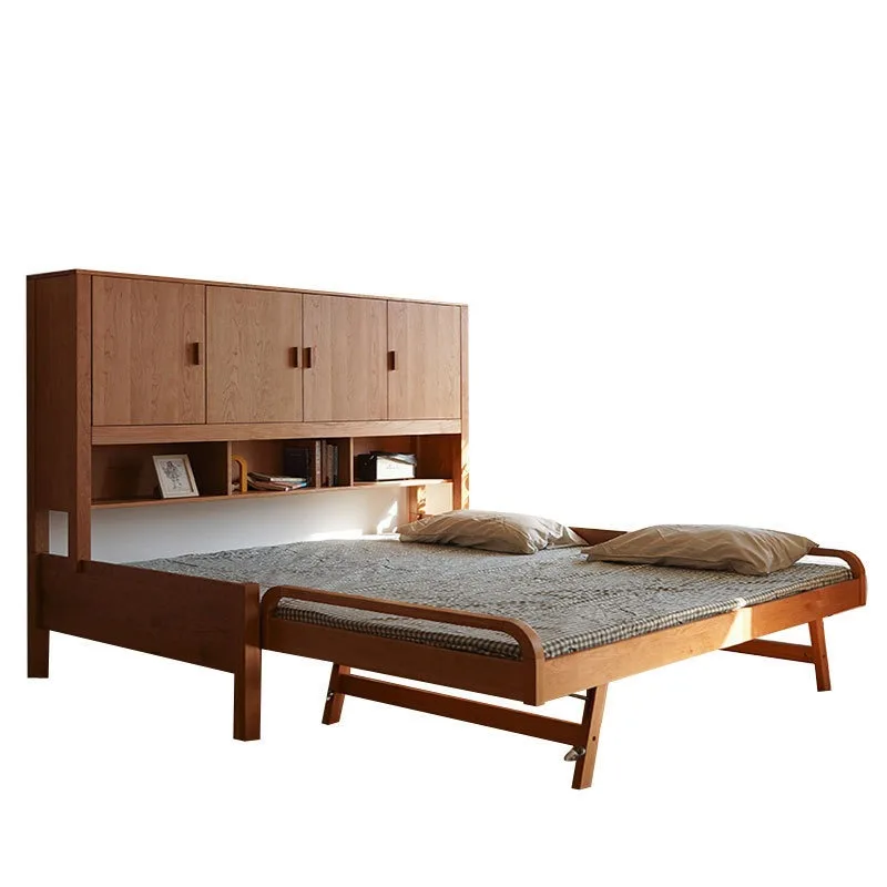 all-solid wood bedroom cabinet integrated, bed cherry wood double-layer cabinet bed small apartment invisible pull-out bed