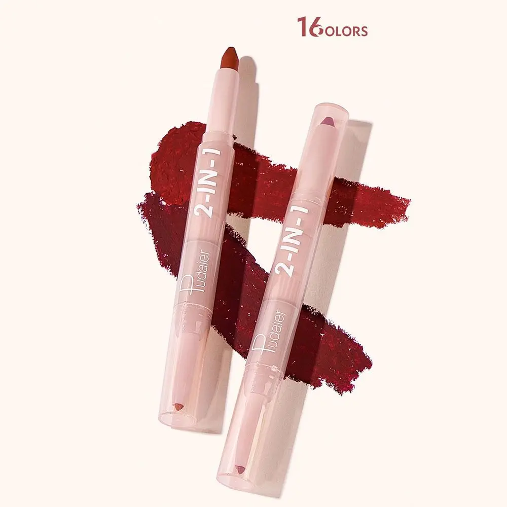 Matte Double Head Lip Liner Pencils Waterproof Non-Stick Cups 2 In 1 Lipstick Natural Silky Lipliner Pen Women