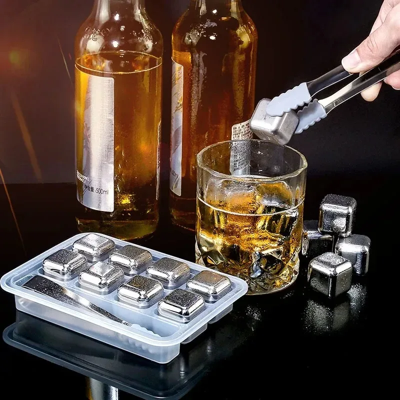 Stainless Steel Ice Cubes Set, Reusable Chilling Stones for Whisky, Wine, Beer, Cooling Cube, Rock Party, Bar Tool, 4/6/8Pcs