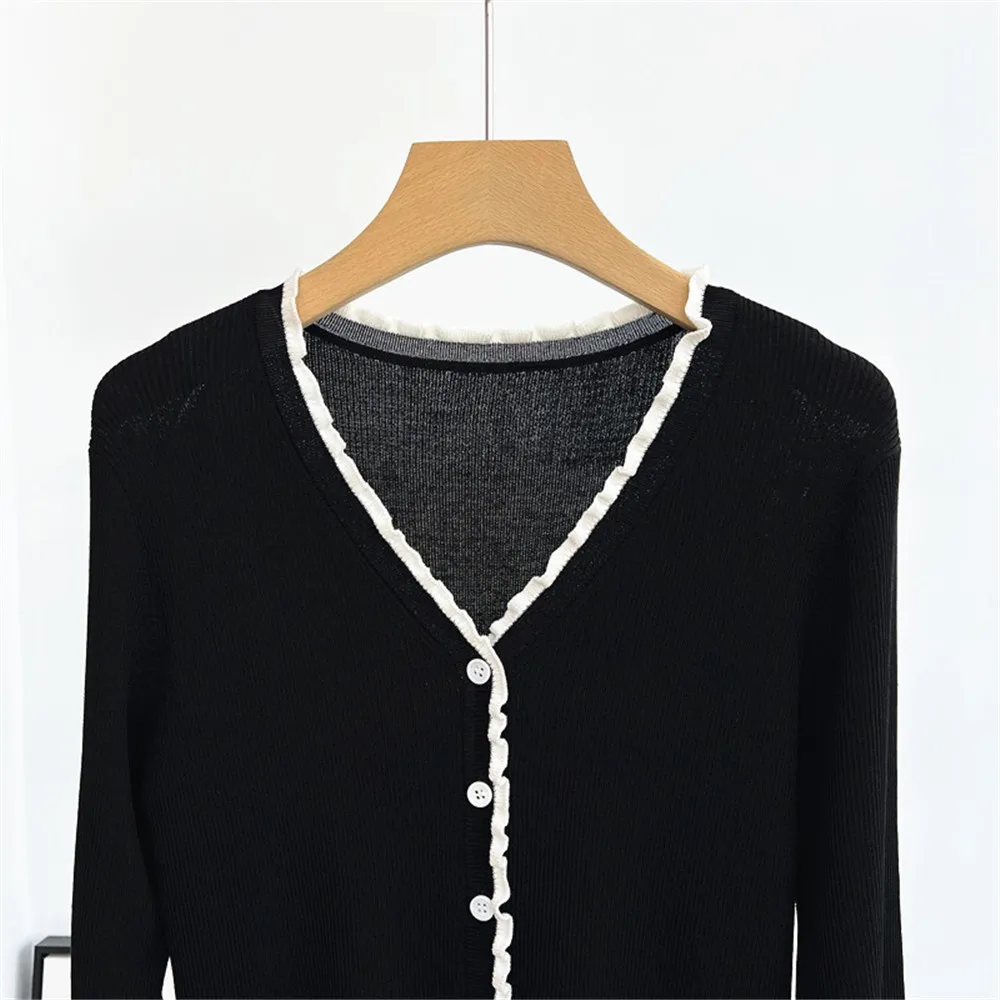 25 Autumn/Winter New Women's V-neck Cardigan Single Breasted Long Sleeved Knitted Sweater