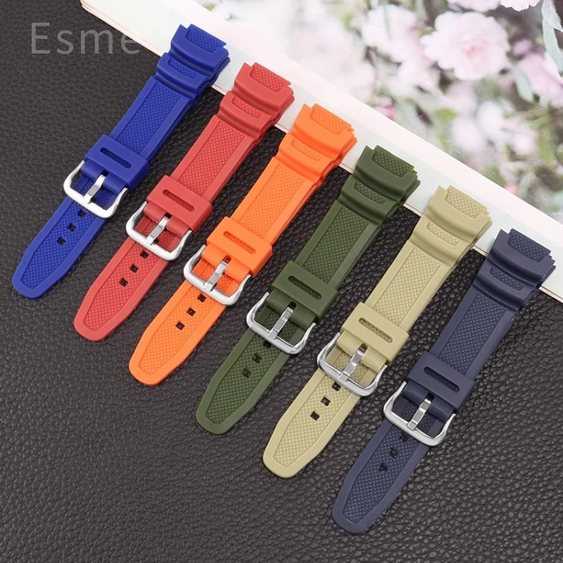 Ultra Durable for Casio SGW-500H W-735H Shockproof Watchband Non-Slip Rubber Bracelet Special Buckle Blue Khaki Watch Accessory
