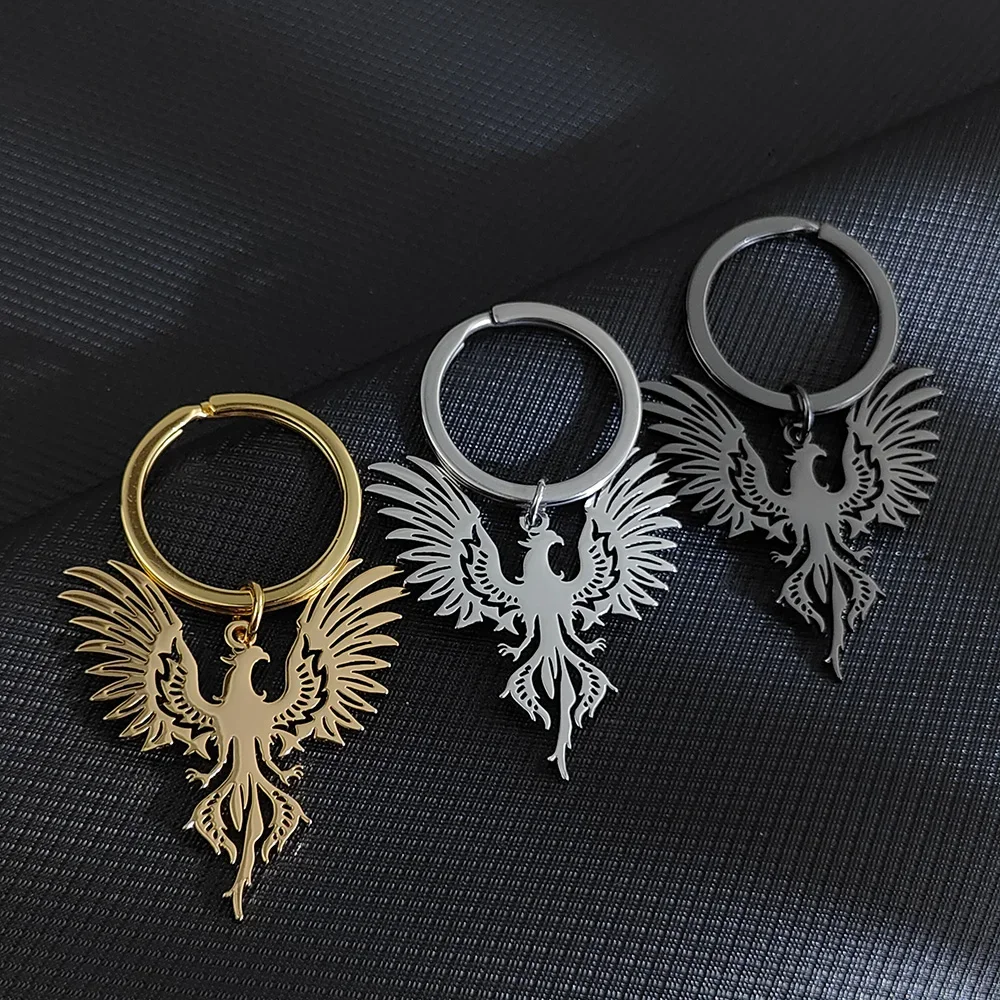 Stainless Steel Phoenix Pendant Keychains Gold Plated Chains personality Men Women Backpack Car Key Keyring charms Jewelry Gifts