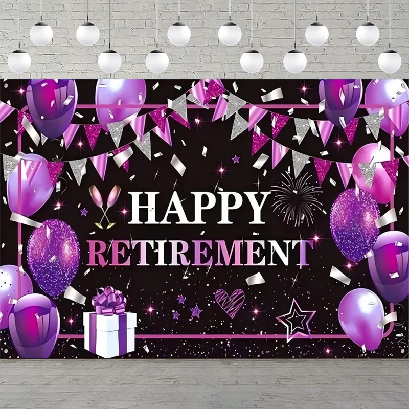 Photography Backdrop Happy Retirement Poster For Women Retirement Party Decorations Supplies Background Purple Banner