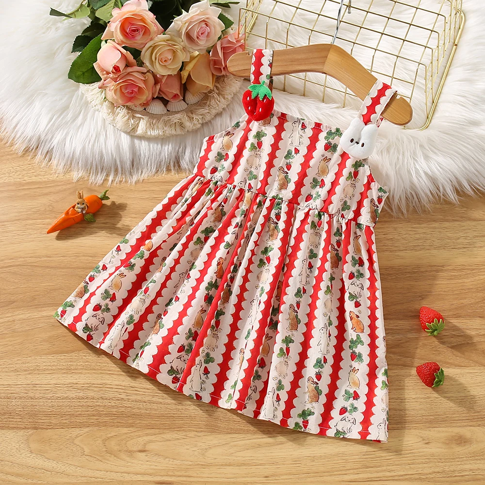 Baby Girl Dress Summer Cotton Cartoon Animal Pattern Suspender Baby Dresses Cute Casual Beach Baby Girl Clothes