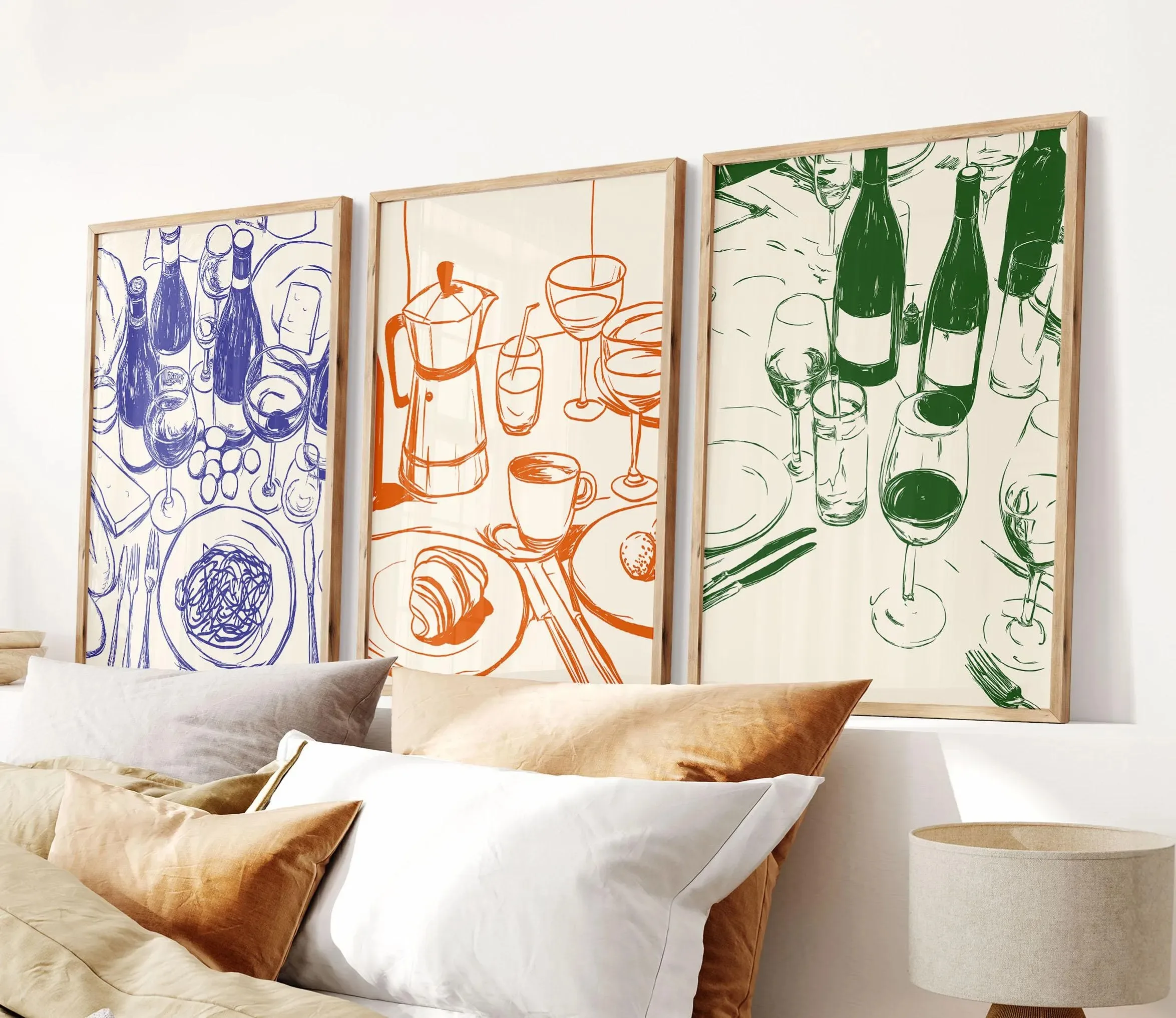 1/3 Stück Lebensmittel und Wein, Lebensmittel, Getränke, Leinwanddruck, maximalistische Galerie, Küchenkunst, Wandkunst, Poster für moderne Wohnzimmer- und Heimdekoration