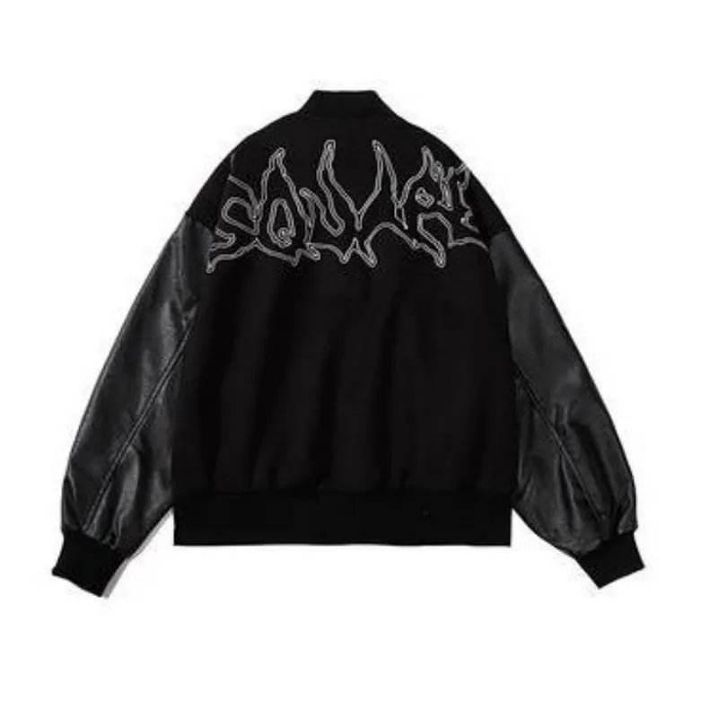 High Street Hip Hop Fashion Brand Embroidery Patched PU Leather Long Sleeve Baseball uniform Men's 2023 Loose Versatile Jacket