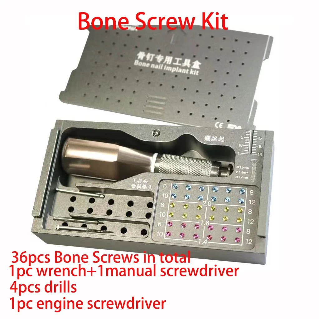 Kit de tornillos de hueso de 36 piezas, kit Dental GBR hecho por titanio médico TC4 con llave, destornillador y 4 taladros