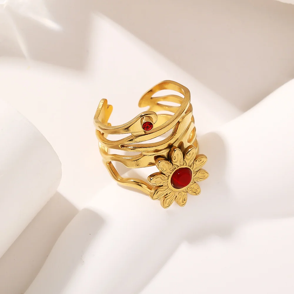 스테인리스 스틸 별 달 태양 반지 천연 보석 여성용 조 - Vintage Fashion Rings For Women 리뷰 및 가격