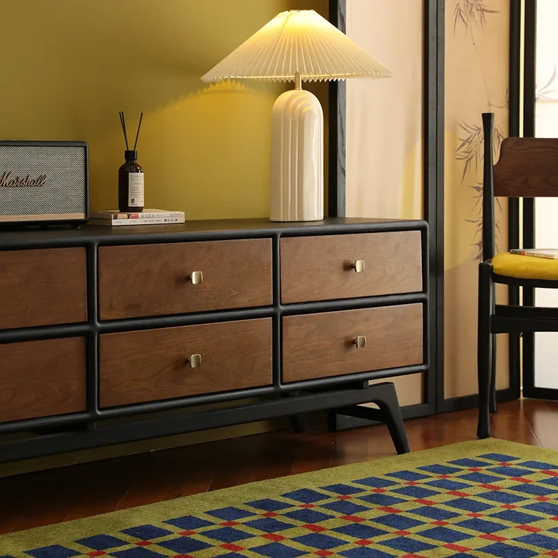 خزانة تلفزيون من الخشب الصلب باللون الأسود غير اللامع من خشب الكرز، خزانة عرض مزدوجة الألوان، خزانة بسيطة #2